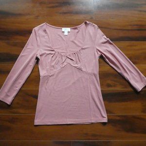 Ann Taylor LOFT pink peach top three quarter sleeves round scoop neck sz S